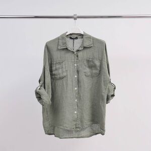 Cecile Wang 100% Linen Olive Green Women's Blouse Sz S/M